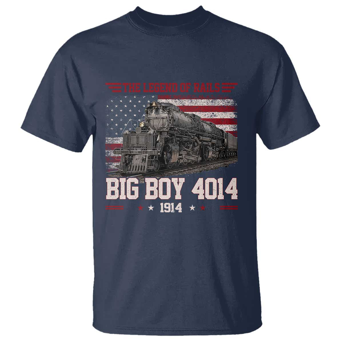 Vintage Steam Locomotive Heritage T Shirt The Legend of Rails American Flag TS02 Navy Print Your Wear