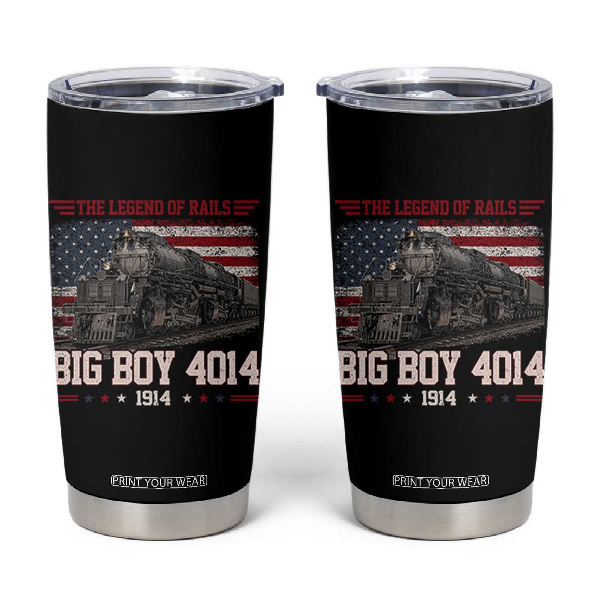 Vintage Steam Locomotive Heritage Tumbler Cup The Legend of Rails American Flag TS02 Black Print Your Wear