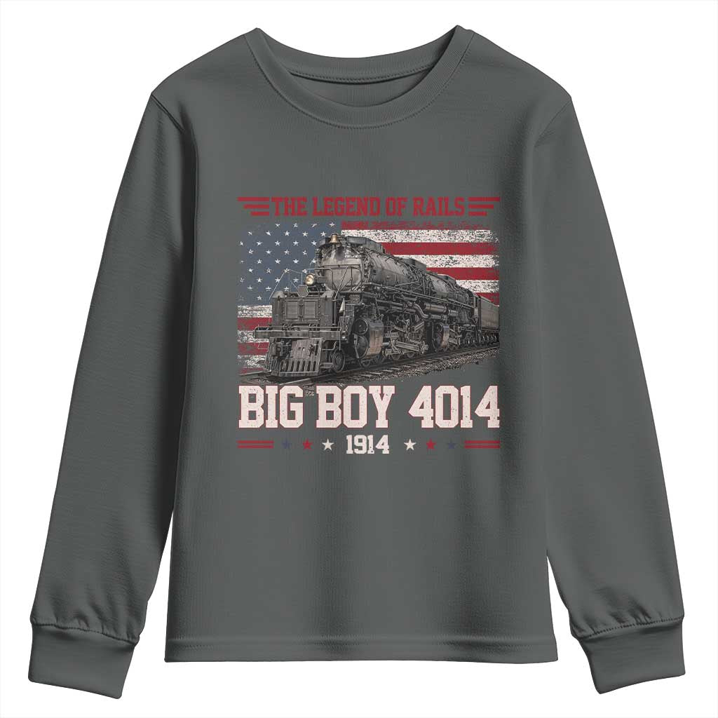 Vintage Steam Locomotive Heritage Youth Sweatshirt The Legend of Rails American Flag TS02 Dark Heather Print Your Wear