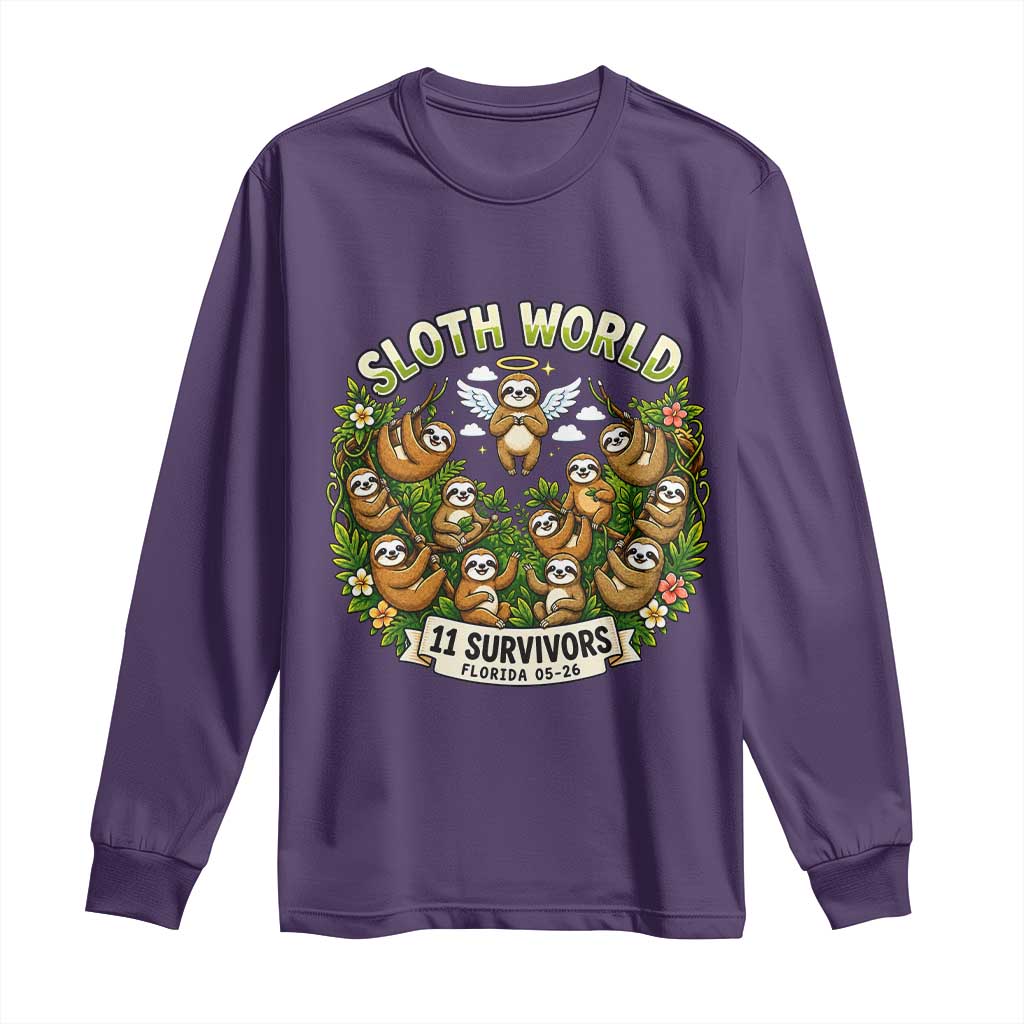 Sloth World 11 Survivors Wildlife Awareness Long Sleeve Shirt Florida Animal Rights Protest and Support TS02 Purple Print Your Wear