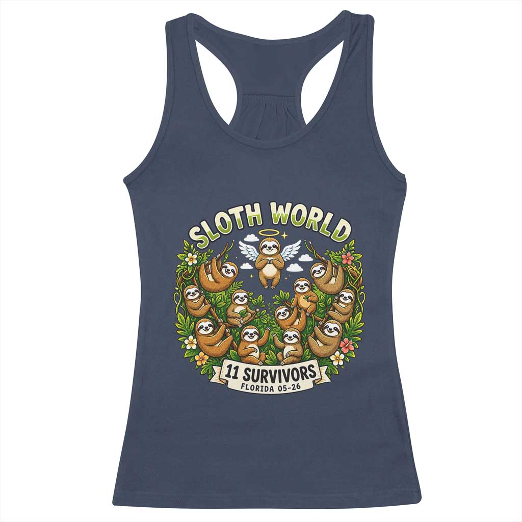 Sloth World 11 Survivors Wildlife Awareness Racerback Tank Top Florida Animal Rights Protest and Support TS02 Navy Print Your Wear