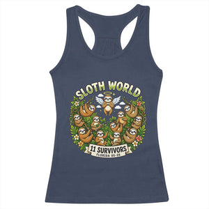 Sloth World 11 Survivors Wildlife Awareness Racerback Tank Top Florida Animal Rights Protest and Support TS02 Navy Print Your Wear