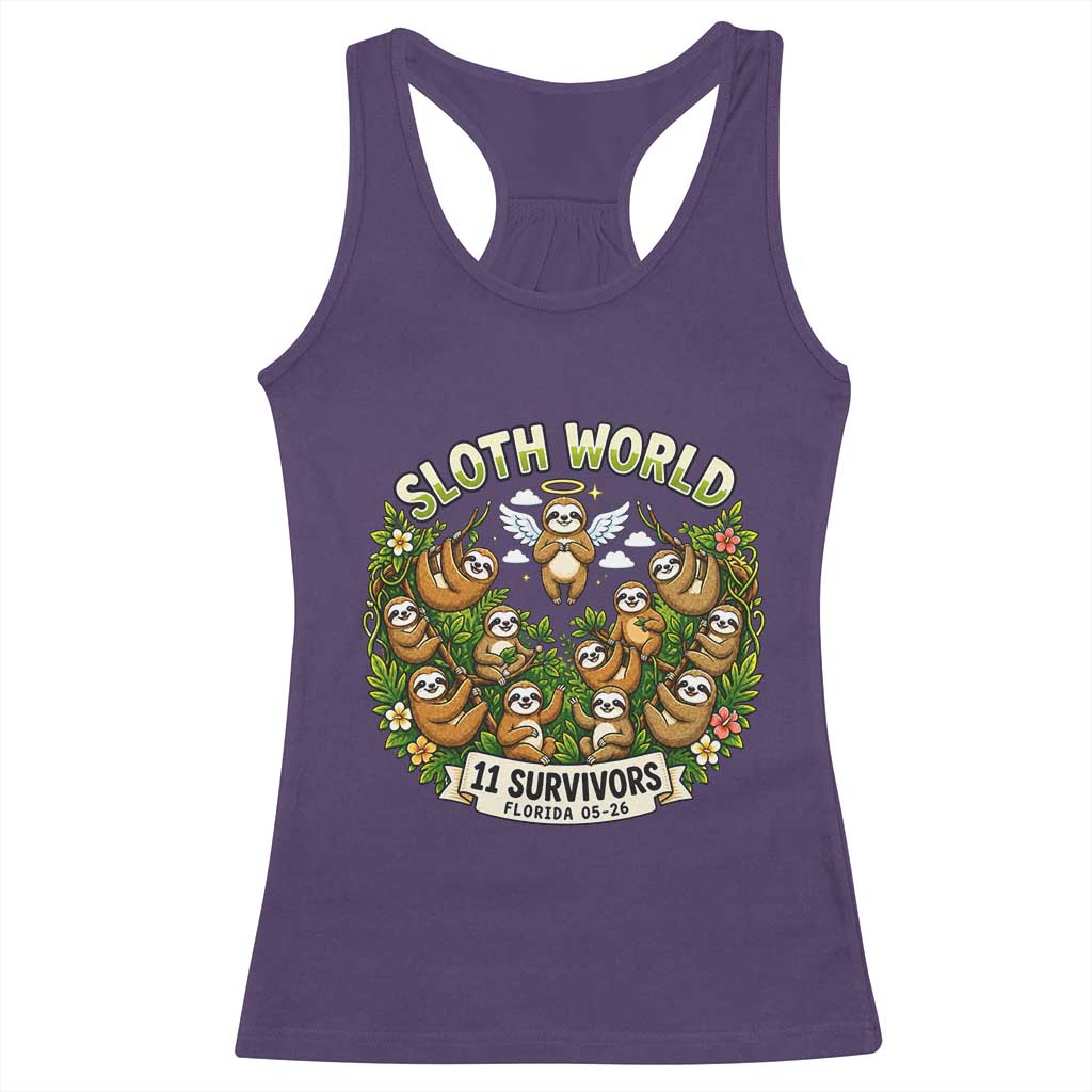 Sloth World 11 Survivors Wildlife Awareness Racerback Tank Top Florida Animal Rights Protest and Support TS02 Purple Print Your Wear