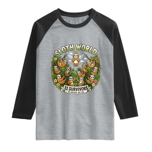 Sloth World 11 Survivors Wildlife Awareness Raglan Shirt Florida Animal Rights Protest and Support TS02 Heather Gray Black Print Your Wear