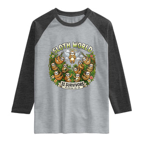 Sloth World 11 Survivors Wildlife Awareness Raglan Shirt Florida Animal Rights Protest and Support TS02 Heather Gray Heather Charcoal Print Your Wear