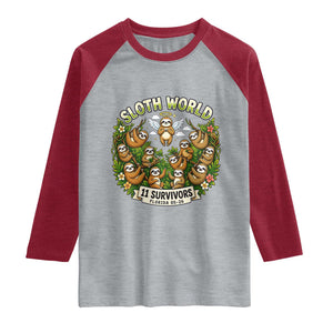 Sloth World 11 Survivors Wildlife Awareness Raglan Shirt Florida Animal Rights Protest and Support TS02 Heather Gray Heather Red Print Your Wear