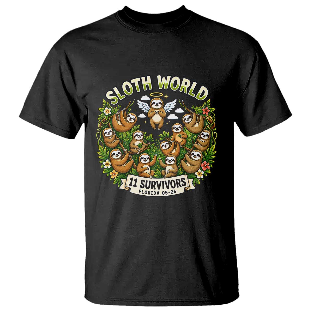 Sloth World 11 Survivors Wildlife Awareness T Shirt Florida Animal Rights Protest and Support TS02 Black Print Your Wear