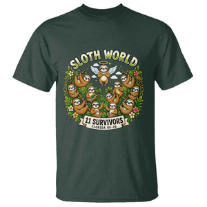 Sloth World 11 Survivors Wildlife Awareness T Shirt Florida Animal Rights Protest and Support TS02 Dark Forest Green Print Your Wear