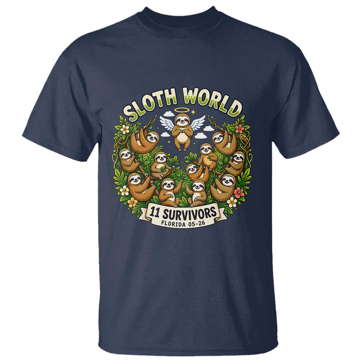Sloth World 11 Survivors Wildlife Awareness T Shirt Florida Animal Rights Protest and Support TS02 Navy Print Your Wear