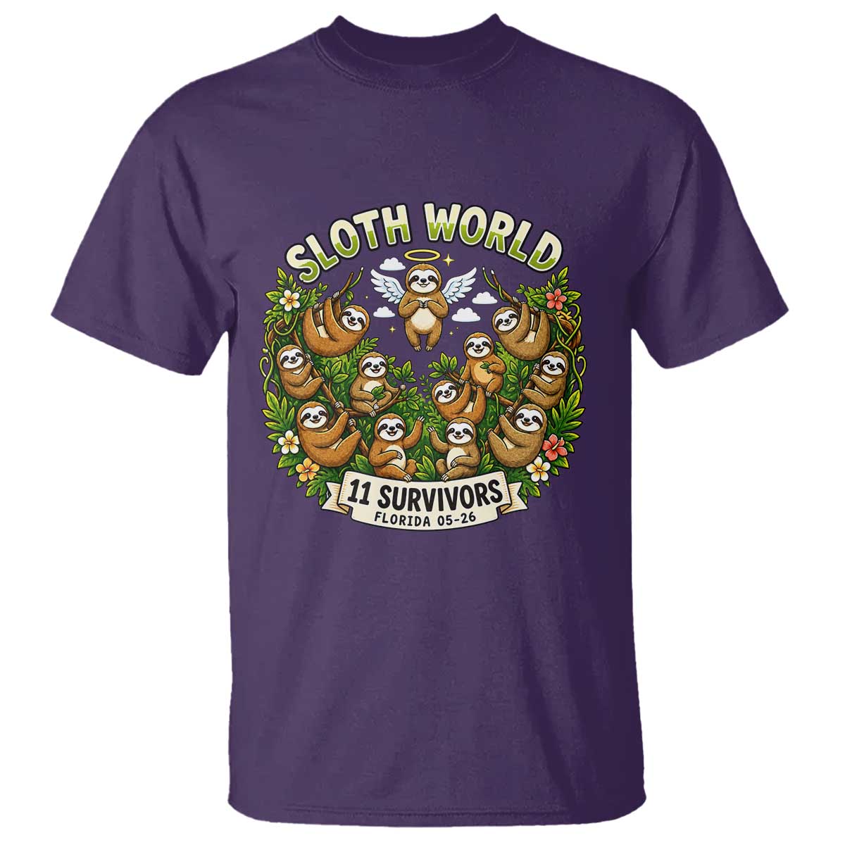 Sloth World 11 Survivors Wildlife Awareness T Shirt Florida Animal Rights Protest and Support TS02 Purple Print Your Wear