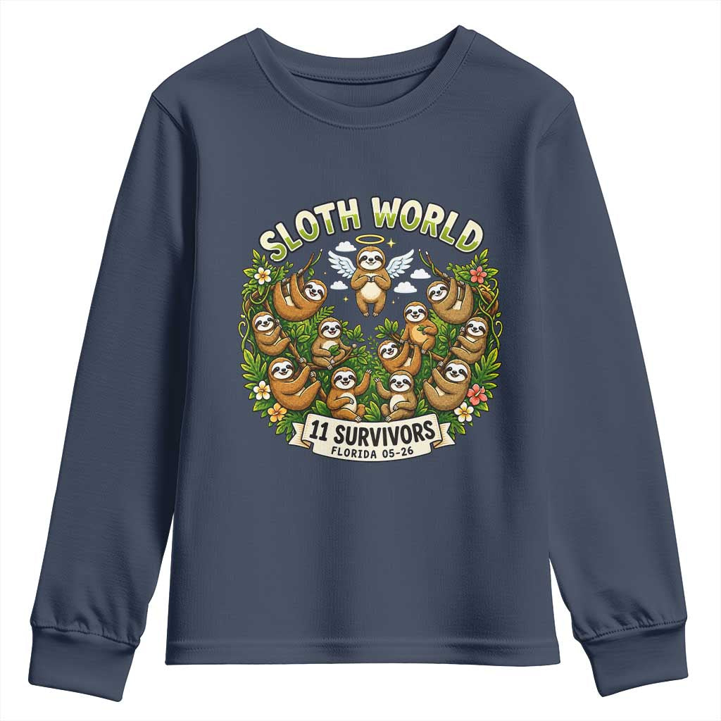 Sloth World 11 Survivors Wildlife Awareness Youth Sweatshirt Florida Animal Rights Protest and Support TS02 Navy Print Your Wear