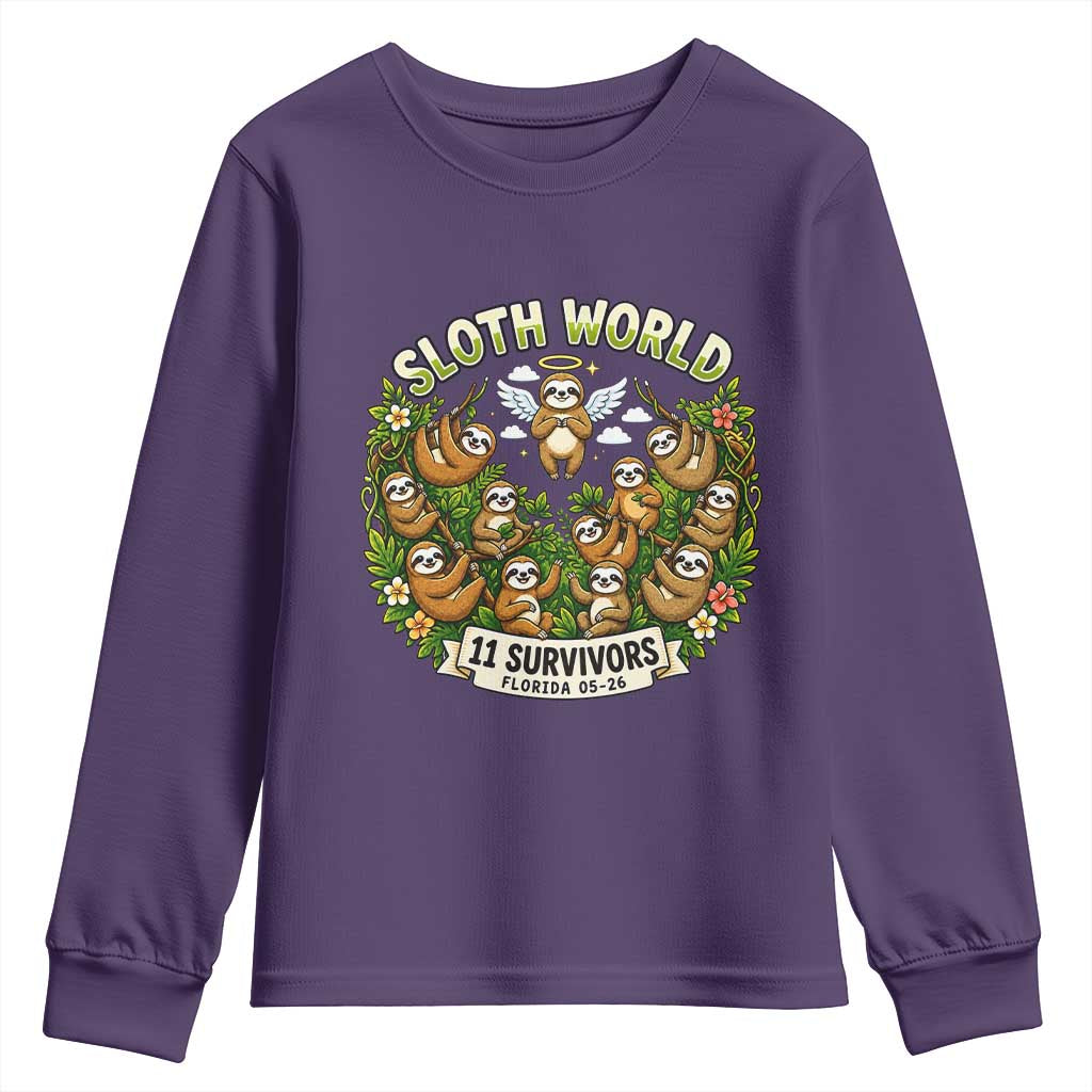 Sloth World 11 Survivors Wildlife Awareness Youth Sweatshirt Florida Animal Rights Protest and Support TS02 Purple Print Your Wear