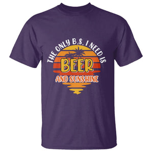 Funny Drinking T Shirt The Only B.S. I Need Is Beer And Sunshine Lover Retro Sunset TS02 Purple Printyourwear