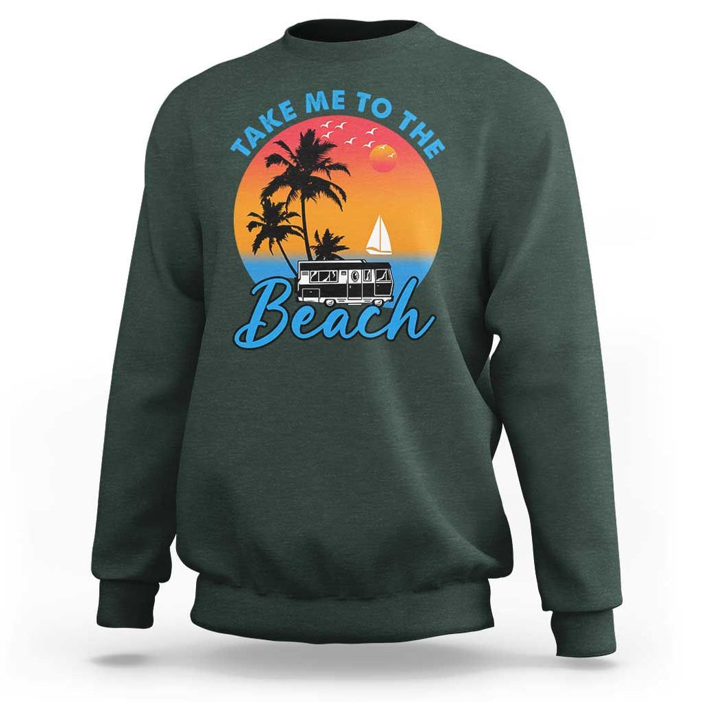 Summer Vibe Sweatshirt Retro Sunset Take Me To The Beach TS02 Dark Forest Green Print Your Wear