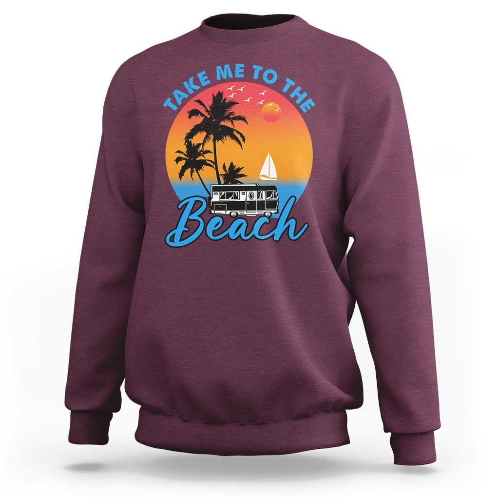 Summer Vibe Sweatshirt Retro Sunset Take Me To The Beach TS02 Maroon Print Your Wear