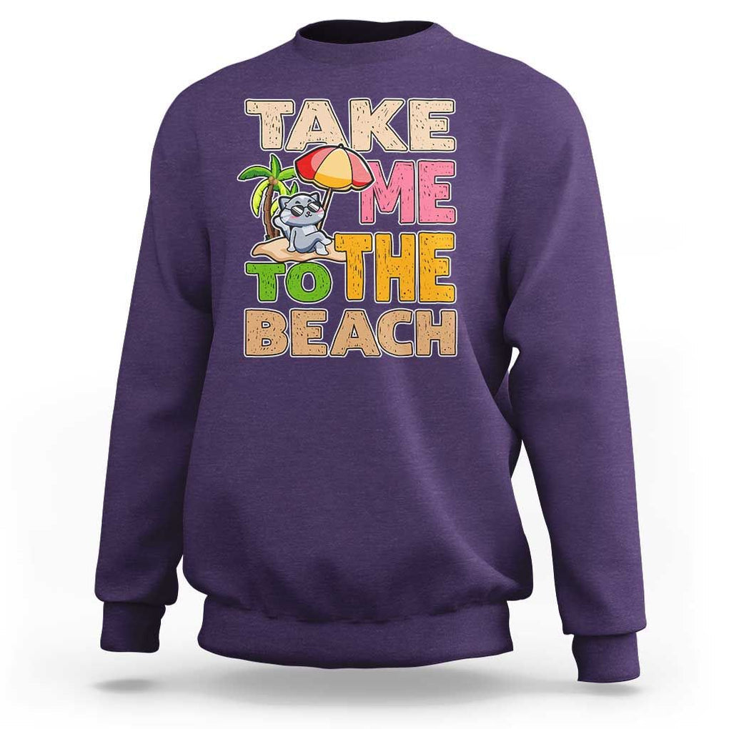 Summer Vibe Funny Cat Sweatshirt Take Me To The Beach TS02 Purple Print Your Wear