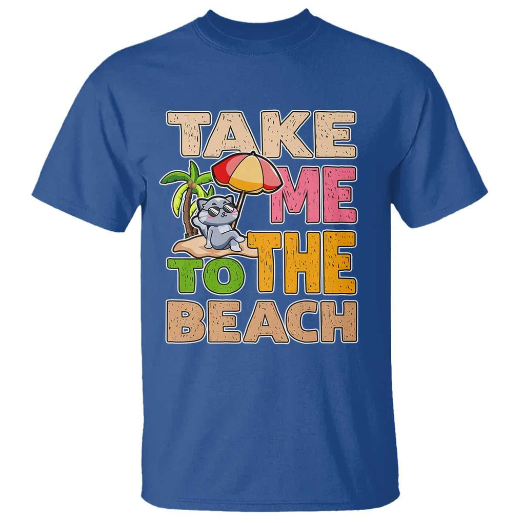 Summer Vibe Funny Cat T Shirt Take Me To The Beach TS02 Royal Blue Print Your Wear