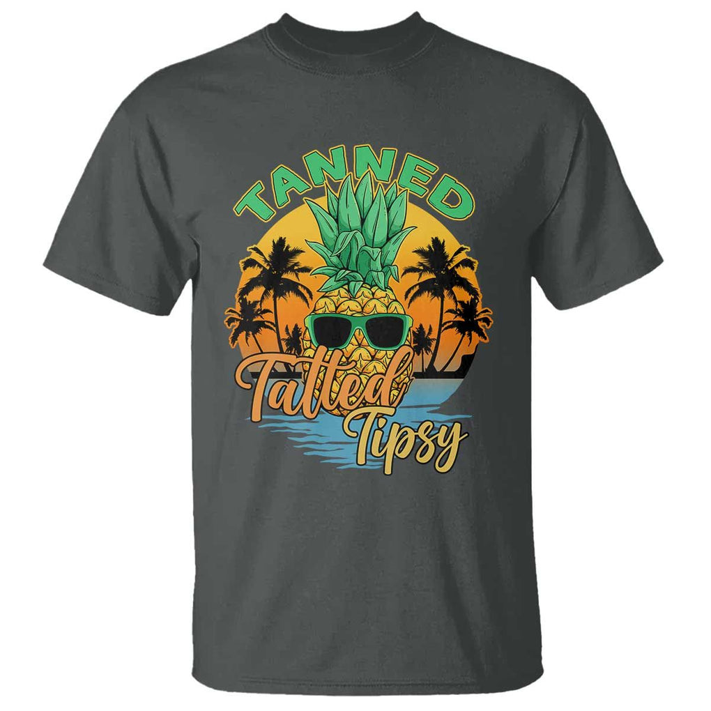 Summer Vibe T Shirt Tanned Tatted Tipsy Funny Pineapple Retro Sunset TS02 Dark Heather Print Your Wear