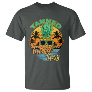 Summer Vibe T Shirt Tanned Tatted Tipsy Funny Pineapple Retro Sunset TS02 Dark Heather Print Your Wear