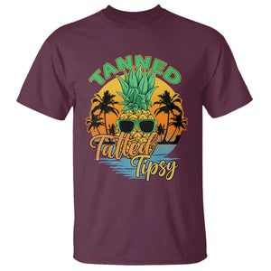 Summer Vibe T Shirt Tanned Tatted Tipsy Funny Pineapple Retro Sunset TS02 Maroon Print Your Wear