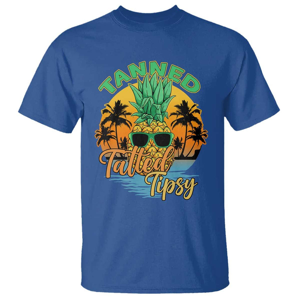 Summer Vibe T Shirt Tanned Tatted Tipsy Funny Pineapple Retro Sunset TS02 Royal Blue Print Your Wear