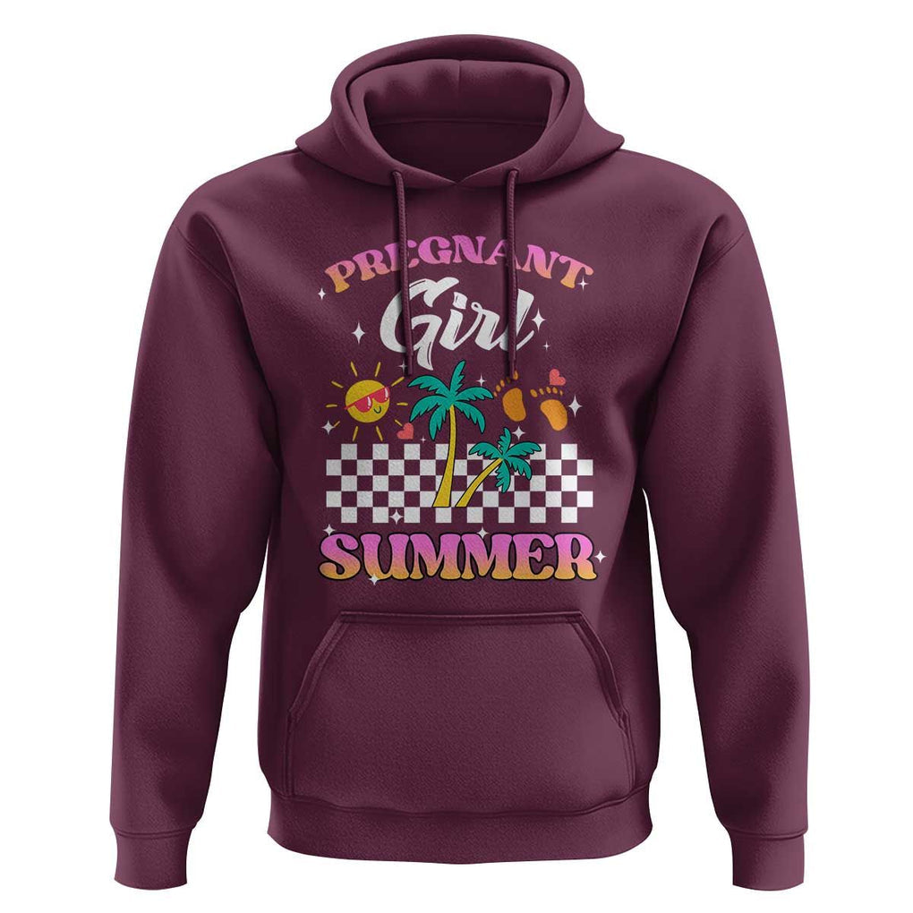 Pregnant Girl Summer Hoodie Funny Baby Announcement Retro Vintage TS02 Maroon Print Your Wear
