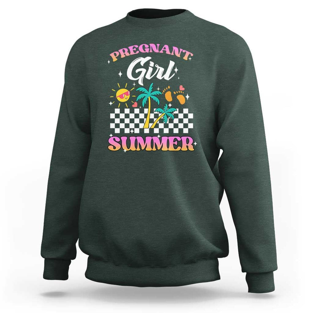 Pregnant Girl Summer Sweatshirt Funny Baby Announcement Retro Vintage TS02 Dark Forest Green Print Your Wear