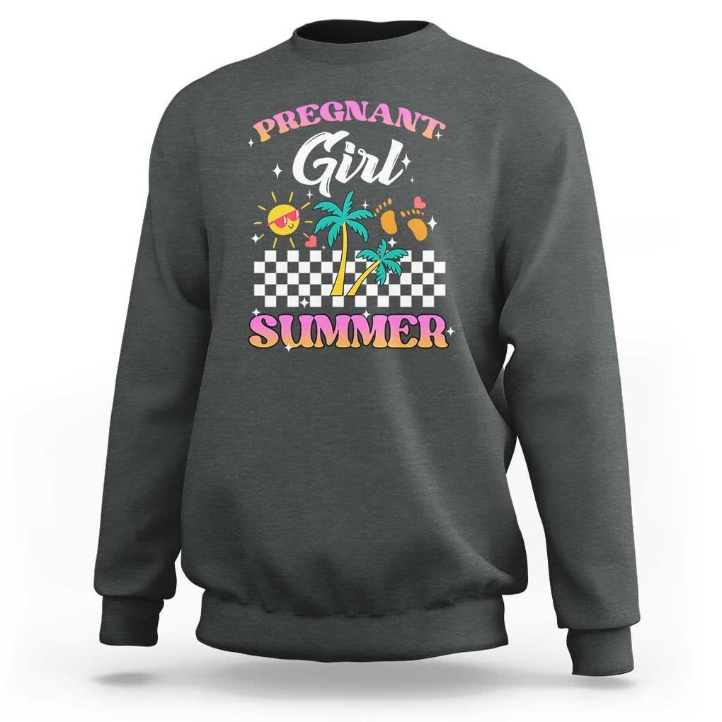 Pregnant Girl Summer Sweatshirt Funny Baby Announcement Retro Vintage TS02 Dark Heather Print Your Wear