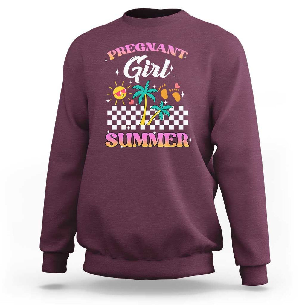 Pregnant Girl Summer Sweatshirt Funny Baby Announcement Retro Vintage TS02 Maroon Print Your Wear