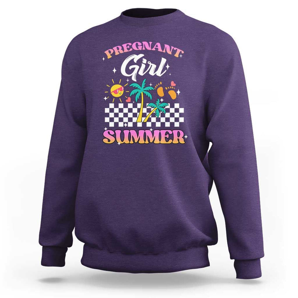 Pregnant Girl Summer Sweatshirt Funny Baby Announcement Retro Vintage TS02 Purple Print Your Wear