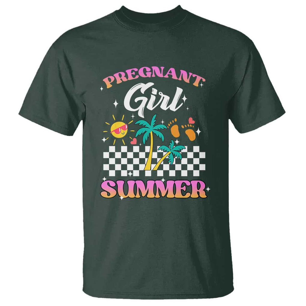Pregnant Girl Summer T Shirt Funny Baby Announcement Retro Vintage TS02 Dark Forest Green Print Your Wear