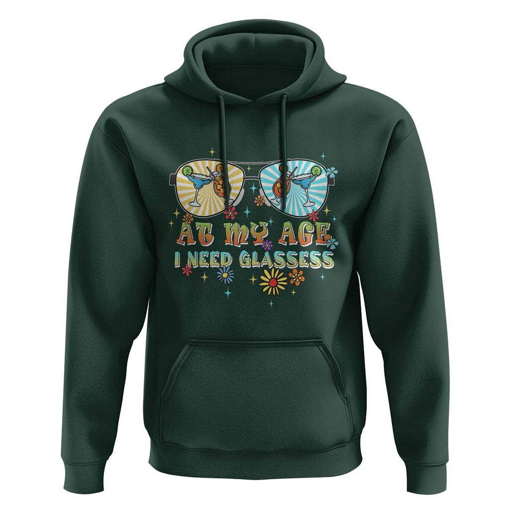 Funny Drinking Hoodie At My Age I Need Glasses Retro Vinatge TS02 Dark Forest Green Print Your Wear