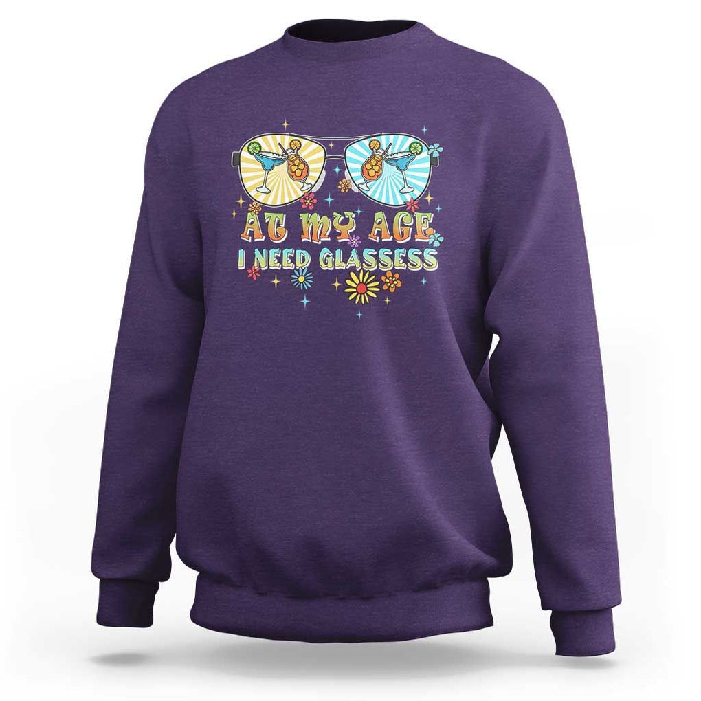 Funny Drinking Sweatshirt At My Age I Need Glasses Retro Vinatge TS02 Purple Print Your Wear