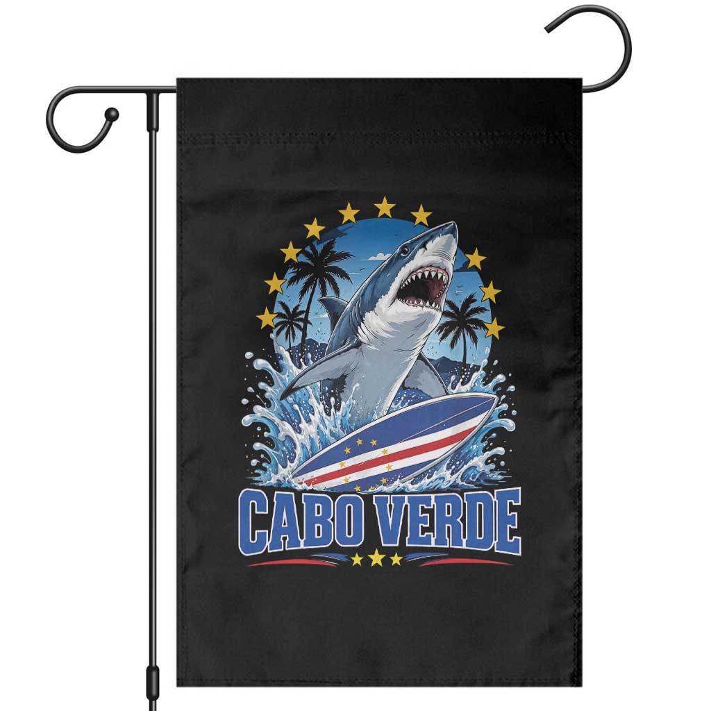 Cabo Verde Surfing Blue Shark Surfboard Garden Flag Cape Verde Flag Tropical Ocean Wave TS02 Black Print Your Wear