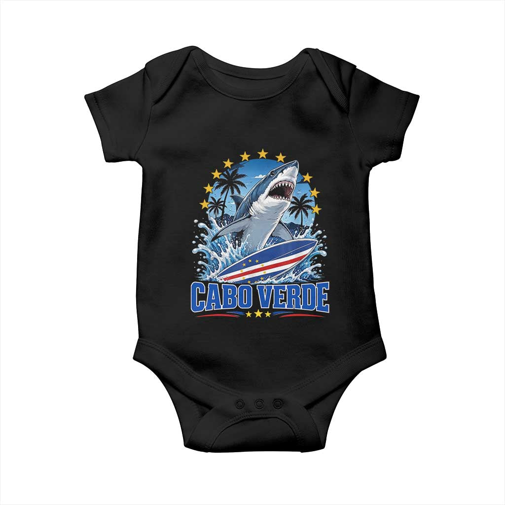 Cabo Verde Surfing Blue Shark Surfboard Baby Onesie Cape Verde Flag Tropical Ocean Wave TS02 Black Print Your Wear