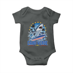 Cabo Verde Surfing Blue Shark Surfboard Baby Onesie Cape Verde Flag Tropical Ocean Wave TS02 Dark Heather Print Your Wear