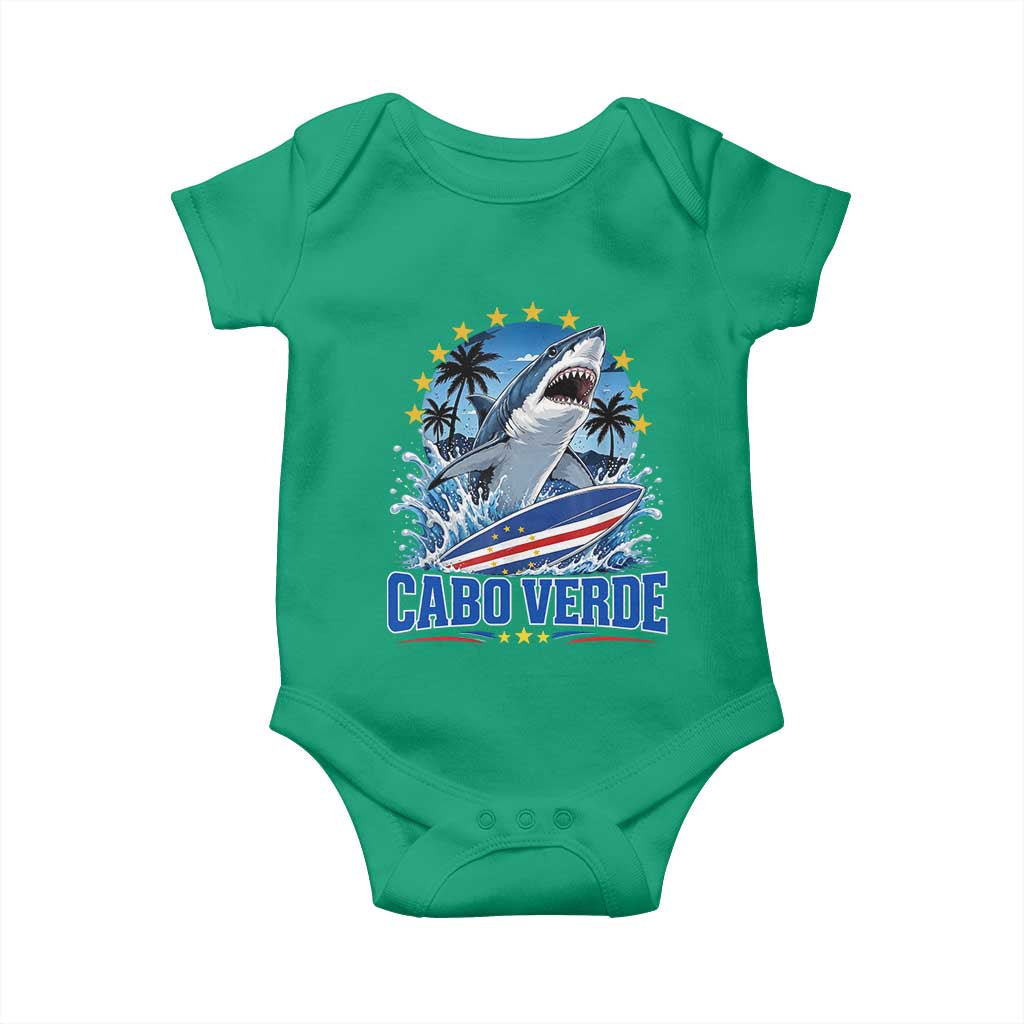 Cabo Verde Surfing Blue Shark Surfboard Baby Onesie Cape Verde Flag Tropical Ocean Wave TS02 Irish Green Print Your Wear