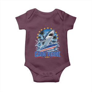 Cabo Verde Surfing Blue Shark Surfboard Baby Onesie Cape Verde Flag Tropical Ocean Wave TS02 Maroon Print Your Wear