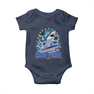 Cabo Verde Surfing Blue Shark Surfboard Baby Onesie Cape Verde Flag Tropical Ocean Wave TS02 Navy Print Your Wear