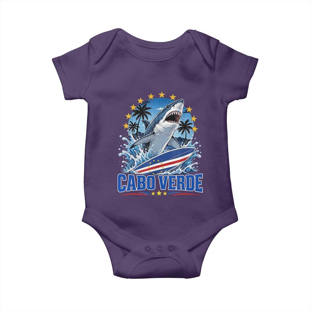Cabo Verde Surfing Blue Shark Surfboard Baby Onesie Cape Verde Flag Tropical Ocean Wave TS02 Purple Print Your Wear
