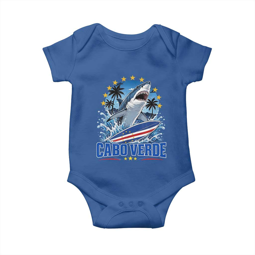Cabo Verde Surfing Blue Shark Surfboard Baby Onesie Cape Verde Flag Tropical Ocean Wave TS02 Royal Blue Print Your Wear