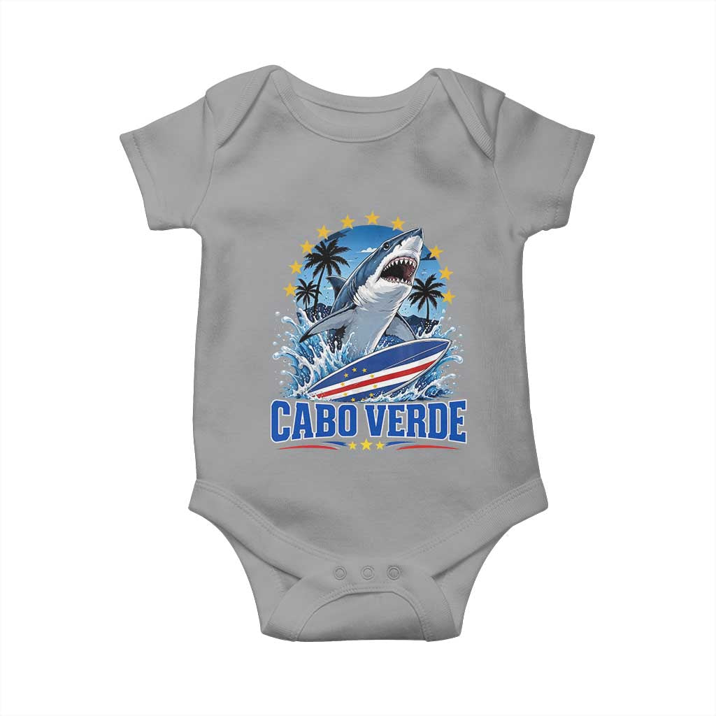 Cabo Verde Surfing Blue Shark Surfboard Baby Onesie Cape Verde Flag Tropical Ocean Wave TS02 Sport Gray Print Your Wear