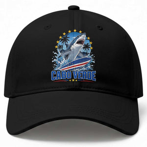Cabo Verde Surfing Blue Shark Surfboard Baseball Cap Cape Verde Flag Tropical Ocean Wave TS02 Print Your Wear