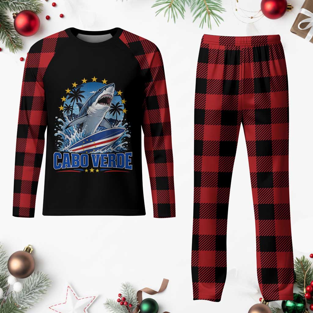 Cabo Verde Surfing Blue Shark Surfboard Plaid Pajama Set Cape Verde Flag Tropical Ocean Wave TS02 Buffalo Plaid Print Your Wear