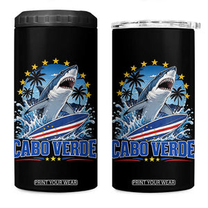 Cabo Verde Surfing Blue Shark Surfboard 4 in 1 Can Cooler Tumbler Cape Verde Flag Tropical Ocean Wave TS02 One Size: 16 oz Black Print Your Wear