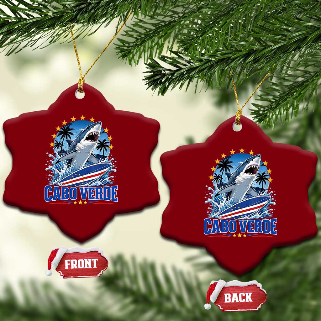 Cabo Verde Surfing Blue Shark Surfboard Ceramic Ornament Cape Verde Flag Tropical Ocean Wave TS02 Print Your Wear