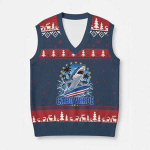Cabo Verde Surfing Blue Shark Surfboard V-Neck Knit Sweater Vest Cape Verde Flag Tropical Ocean Wave TS02 Navy Red Print Your Wear