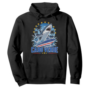Cabo Verde Surfing Blue Shark Surfboard Hoodie Cape Verde Flag Tropical Ocean Wave TS02 Black Print Your Wear