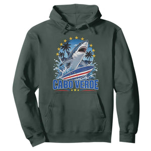 Cabo Verde Surfing Blue Shark Surfboard Hoodie Cape Verde Flag Tropical Ocean Wave TS02 Dark Forest Green Print Your Wear
