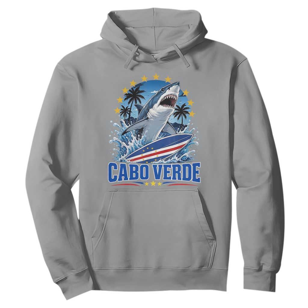 Cabo Verde Surfing Blue Shark Surfboard Hoodie Cape Verde Flag Tropical Ocean Wave TS02 Sport Gray Print Your Wear